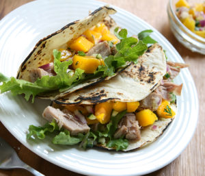 Tuna Tacos with Cucumber and Mango Salsa